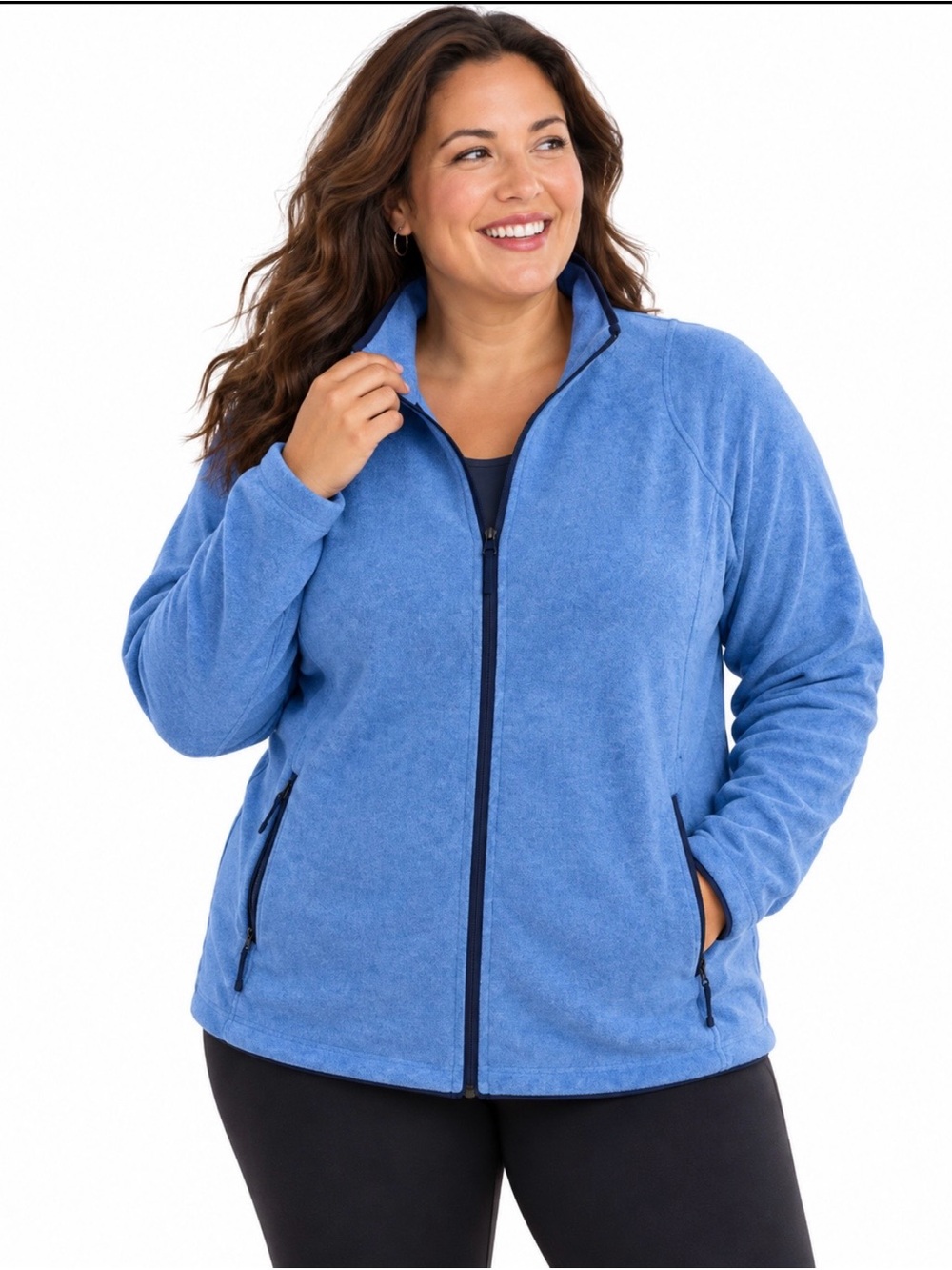 Eddie Bauer Blue Full Zip Fleece Jacket 2X Hiking Athleisure Outdoor